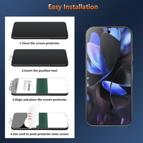 Miniatura 8 de [Paquete de 2+2] Protector de pantalla de privacidad mate de 4 vías de 360° para Google Pixel 9 Pro con protector de lente de cámara, compatible