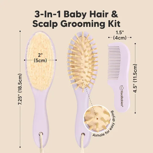 Miniatura 2 de Set de cepillo y peine para bebé recién nacido - Set de cepillo de pelo de madera para bebé con cerdas suaves de cabra, set de cepillo de bebé