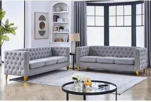 Miniatura 14 de Sofá moderno Chesterfield de terciopelo de 58 pulgadas, respaldos tapizados con brazos de cabeza de clavo, sofá biplaza para sala de estar