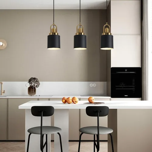 Miniatura 2 de Lámpara de araña cilíndrica moderna negra, diámetro 5.11 pulgadas para isla de cocina, fregadero de cocina, comedor, dormitorio, pasillo