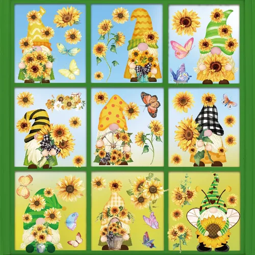 Miniatura 10 de Whaline 9 hojas de calcomanías para ventana de regreso a la escuela, gnomo lápiz libro globo mochila escolar, calcomanías para ventana