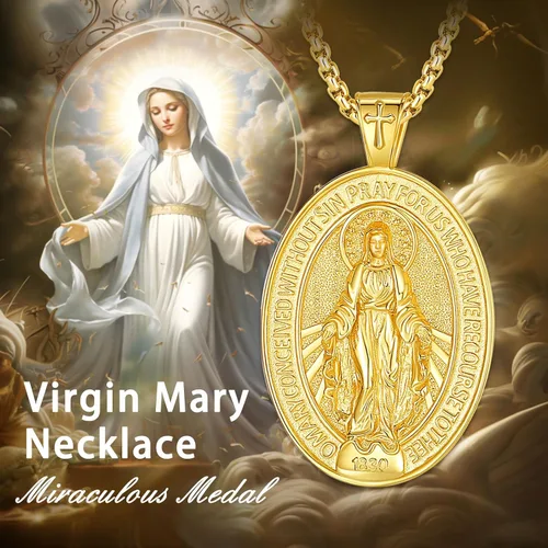 Miniatura 276 de EUDORA Collar de plata de ley 925, San Cristóbal y San Benito, San Miguel, Virgen María, San Judas Tadeo, Cruz de Buen Pastor y Arcángel, Medalla