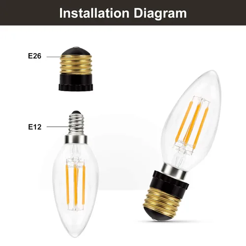 Miniatura 5 de DiCUNO Adaptador de enchufe E26 a E12 con certificación UL, negro, estándar (mediano) base E26 a candelabro E12 convertidor de enchufe de luz