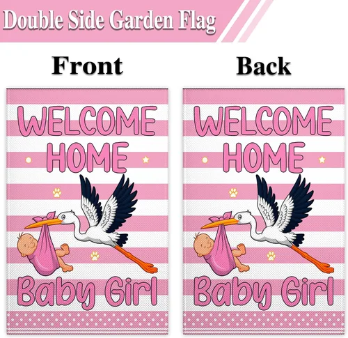 Miniatura 4 de Bandera de jardín con texto en inglés «Welcome Home Baby Garden Flag» de 12 x 18 pulgadas, banderas de jardín de doble cara de 3 capas, bandera