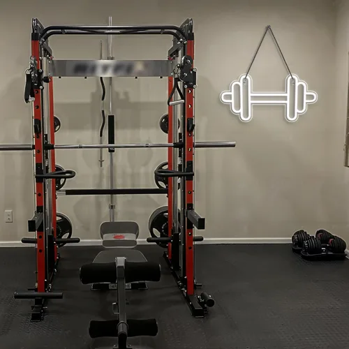 Miniatura 6 de Letrero de neón de gimnasio Lucunstar en forma de barra y mancuerna Luces de neón blancas pegatinas de pared para gimnasio para decoración de club