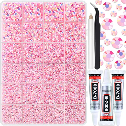 Miniatura 24 de 3000 PIEZAS de Brillantes de Resina con Dorso Plano, 2mm 3mm 4mm 5mm 6mm Rosa Claro AB, Brillantes de Resina en Gel con Dorso Plano para Vasos