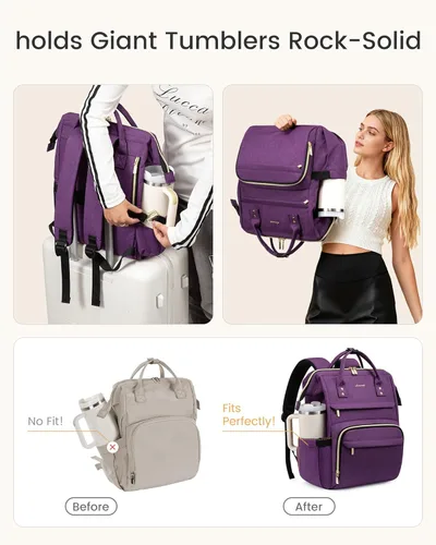 Miniatura 3 de LOVEVOOK Mochila para laptop para mujer con bolsillo gigante para vasos, mochila de viaje impermeable de 15.6 pulgadas, bolsa de computadora