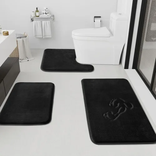 Miniatura 12 de HUXMEYSON Juego de alfombras de baño de 2 piezas, juego de alfombrillas antideslizantes y de secado rápido, alfombras de baño ultra suaves de Negro