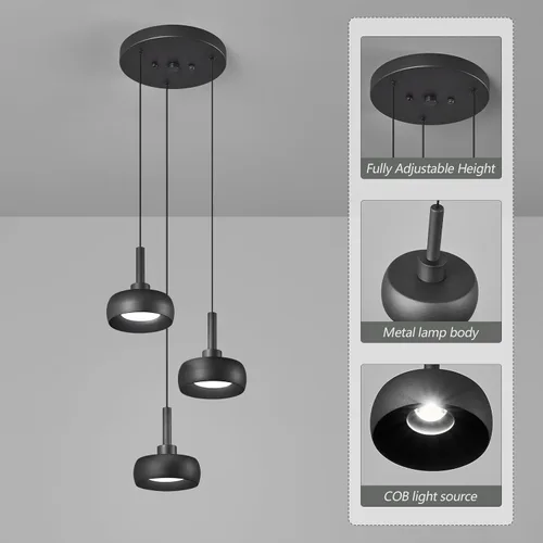 Miniatura 7 de Modernas lámparas colgantes negras para isla de cocina, mini cúpula, lámpara colgante para dormitorio, sala de estar, comedor, bar (3 luces)