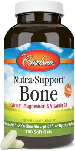Miniatura 5 de Carlson - Nutra-Support Hueso, calcio, magnesio y vitamina D3, salud ósea, absorción de calcio y bienestar óptimo, 180 cápsulas blandas