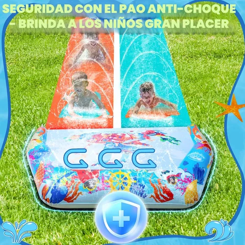 Miniatura 5 de Toboganes de agua dobles y toboganes acuáticos de 46 pies para niños y adultos, toboganes de agua extralargos con 2 bodyboards, resistentes