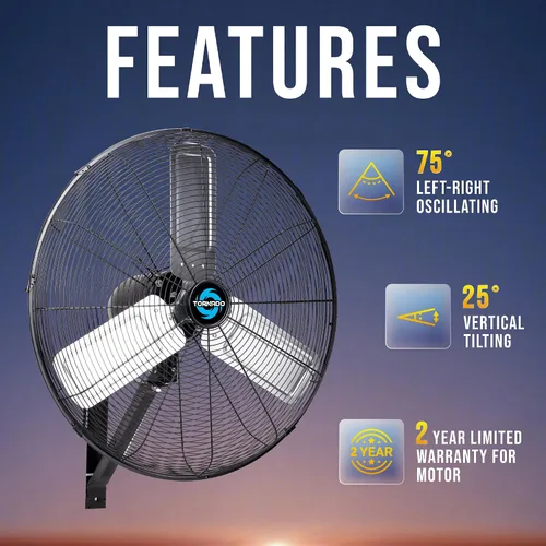 Miniatura 4 de Tornado Ventilador de pared oscilante de alta velocidad de la serie Pro de 24 pulgadas – 3 velocidades, 7200 CFM, cable de 6.6 pies – Certificado