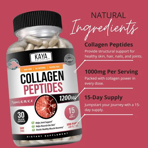 Miniatura 5 de Kaya Naturals Polvo complejo de péptidos de colágeno múltiple para mujeres y hombres, vital para el cabello, la piel, las uñas