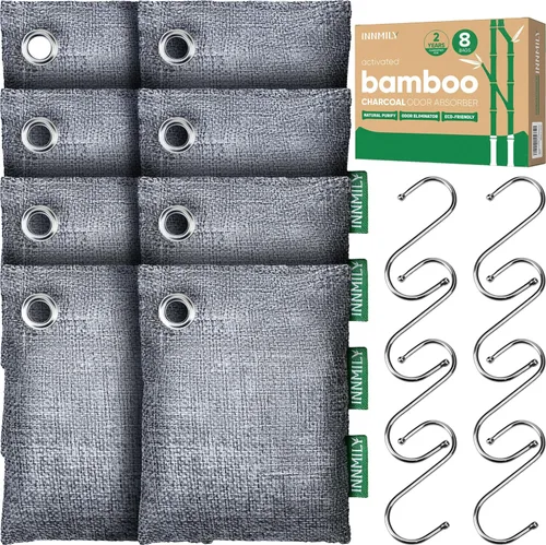 Miniatura 12 de Absorbedor de olores de carbón activado, grande de 17.64 oz con ganchos, removedor de olores naturales para olores fuertes, bolsas purificadoras
