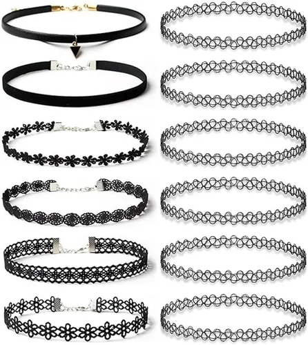 Miniatura 8 de BodyJ4You Juego de 12 gargantillas elásticas estilo tatuaje, accesorios y joyería de los años 90 y 2000, rosado, azul, verde, colorido, arcoíris