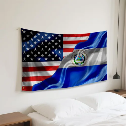 Miniatura 7 de Banderas de Estados Unidos de América Americana y El Salvador Salvadoreña de 3x5 Pies Impresas por Ambos Lados con 2 Ojales de Latón Tela de Estados