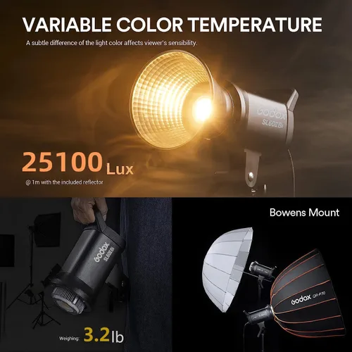 Miniatura 3 de Godox SL60IIBi Luz de video LED bicolor de 75 W, 2800 K-6500 K 25100 Lux@1 M CRI 96+ TLCI97+ Montaje Bowens Luz continua para fotografía, Luz LED