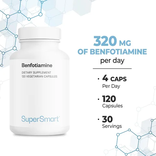 Miniatura 5 de Supersmart - Benfotiamina 320 mg por día (alta potencia) - Tiamina biodisponible - Suplemento de vitamina B1 Benfotiamina Sin OMG y sin gluten