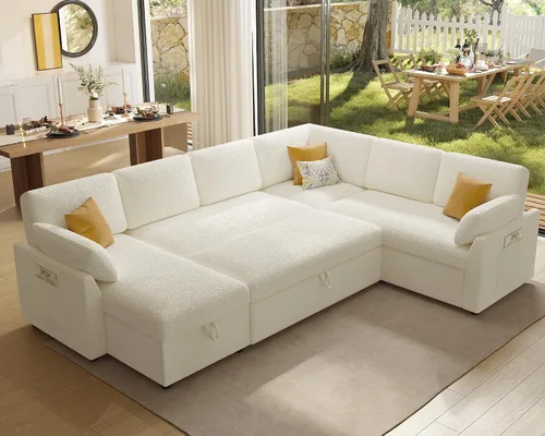 Miniatura 20 de AMERLIFE Sofá cama, sofá cama 2 en 1 con diván de almacenamiento, sofá extraíble para sala de estar de apartamento, color beige lino