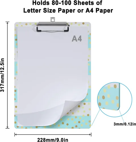 Miniatura 2 de Bonito portapapeles de madera con diseño decorativo A4 tamaño carta para oficina, tamaño estándar 9 x 12.5 pulgadas con clip de metal de perfil