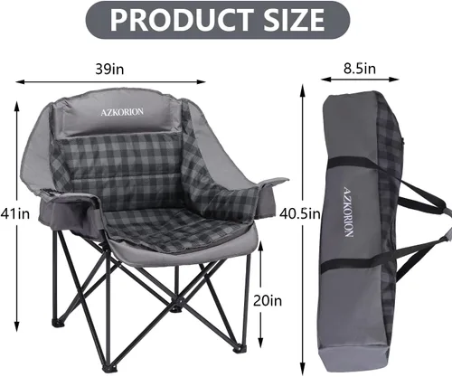 Miniatura 3 de Paquete de 2 sillas de campamento de gran tamaño para adultos, sillas acolchadas portátiles y resistentes para exteriores con bolsa para teléfono