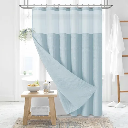 Miniatura 35 de Dynamene cortina de ducha de lino burdeos - cortinas de tela de nido de abeja texturizadas y resistentes para baño, 256GSM, juego de cortinas