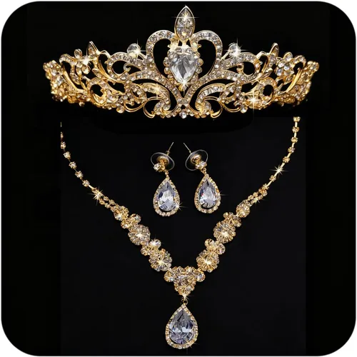 COCIDE Silver Jewelry Set for Women Crystal Tiara and Necklace Kit for Girls Rhinestone Crown Earrings Neck Accessories for Bride Wedding Birthday