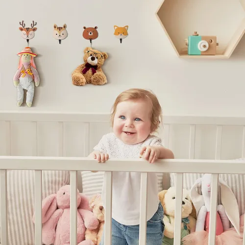 Miniatura 7 de Tatuo 4 ganchos de pared de animales de madera Safari para niños, ganchos de pared para abrigos, temática de animales de selva, decoración