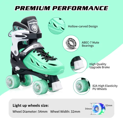 Miniatura 5 de METROLLER Patines de ruedas para niñas de 5 a 8 a 12 años y niños y adolescentes, 4 tamaños ajustables para niños pequeños con ruedas iluminadas