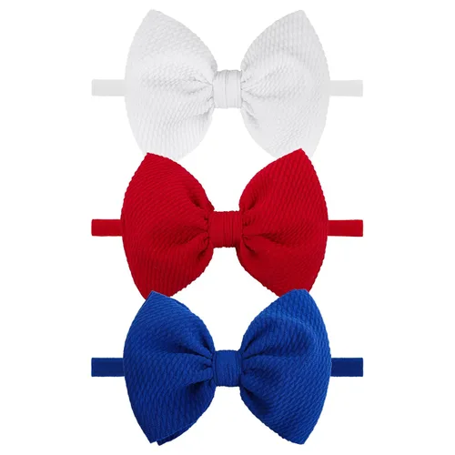 Miniatura 18 de YanJie 3 piezas de diademas suaves de nailon para bebés, niñas con lazo, diademas para el cabello, accesorios para el cabello para recién nacidos