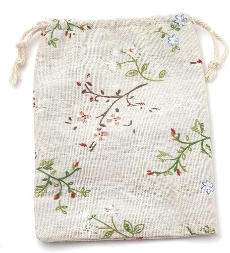 Miniatura 5 de KISSITTY 50 bolsas con cordón impreso con patrón de flores, bolsas de embalaje de regalo, bolsas de almacenamiento de tela para regalos de joyería