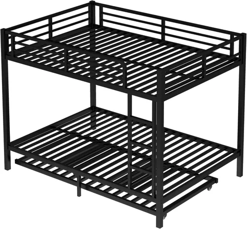 Miniatura 5 de Bellemave Litera de metal con nido, litera individual sobre matrimonial con barandilla y escalera para niños/adolescentes, adultos, no necesita