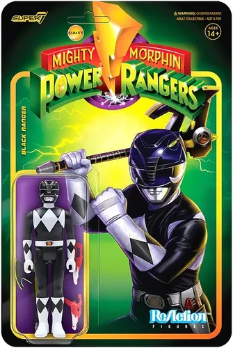Super7 Mighty Morphin Power Rangers Black Ranger - Figura de acción de los Power Rangers de 3.75 pulgadas con accesorios, colección clásica de