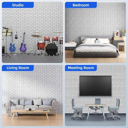 Miniatura 5 de Paquete de 12 paneles acústicos con autoadhesivo, paneles de espuma de alta densidad de 12 x 12 x 0.4 pulgadas para paredes, paneles de pared Gris