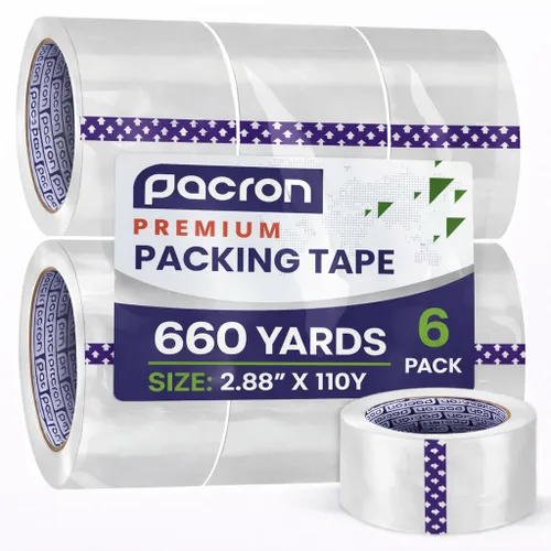 Cinta de embalaje transparente de 2 milésimas de pulgada de grosor – 6 cintas de embalaje resistentes – 110 yardas de longitud, 660 yardas en total