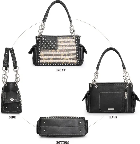 Miniatura 4 de Montana West Bolso patriótico con tachuelas para mujer, bolso de mano con bandera estadounidense y bolso cruzado