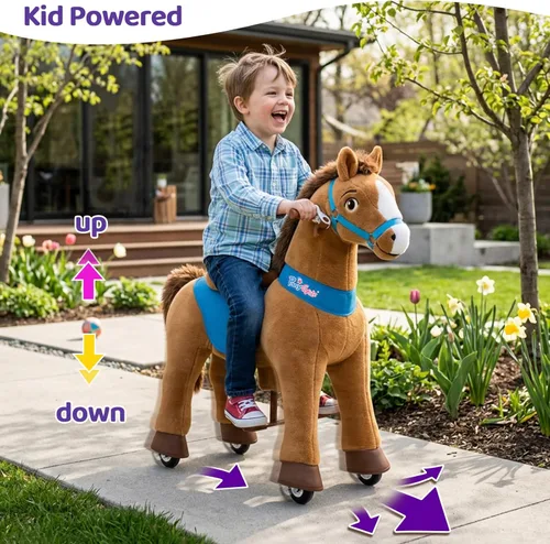 Miniatura 2 de PonyCycle Juguetes de Caballo para Montar para Niños Caballo Marrón Balancín Modelo Esencial E (con Freno/Altura de 35.4"/Tamaño 4) Pony para Montar