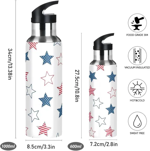Miniatura 2 de Stars Us Flag White Insulated Water Bottle 20 Oz Leakproof Water Bottles, BPA-Free Sports Water Bottle with Straw