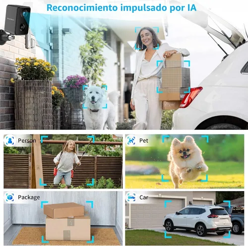 Miniatura 5 de Septekon - Cámaras de seguridad 2K inalámbricas para exteriores, paquete de 4, cámara alimentada por batería solar con dos focos, detección