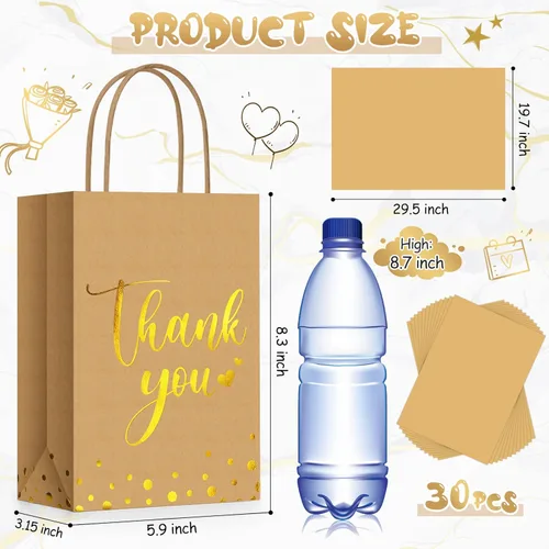 Miniatura 2 de Tinlade 30 bolsas de regalo de agradecimiento con papel de seda dorado con asa para graduación, negocios, compras, boda, ducha, regalos de fiesta