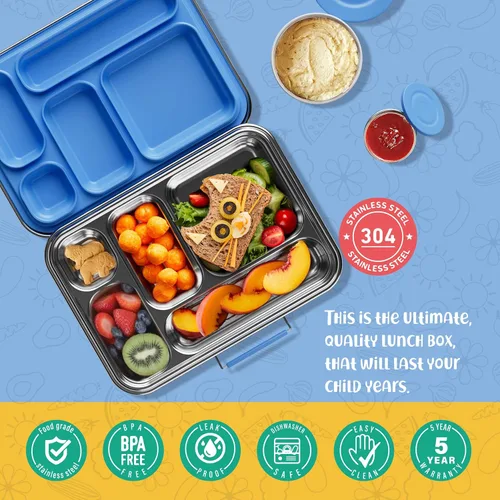 Miniatura 3 de AOHEA Caja Bento de Acero Inoxidable para Niños, Caja de Almuerzo Bento de Metal para Niños, Envases de Almuerzo Libres de BPA, Caja Bento de Acero