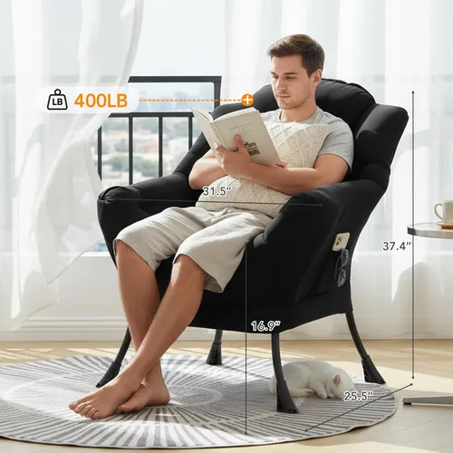 Miniatura 7 de Silla perezosa para sala de estar, silla decorativa grande negra con una almohada, juego de sofá de ocio, cómoda silla de lectura para dormitorio