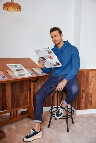 Miniatura 3 de COOFANDY Sudadera con capucha para hombre, casual, de manga larga, con cordón y punto gofre