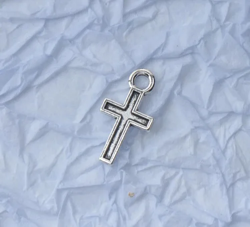 Miniatura 4 de 100 dijes de cruz de plata y oro de 0.630 x 0.315 in, aleación vintage de crucifijo de paz, cuentas para manualidades, kits de fabricación de joyas