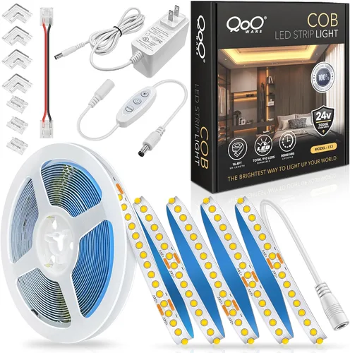 Miniatura 11 de Tira de luces LED COB blancas, 16.4 pies, regulable, 4000 K, blanco natural, 910 LED de 24 V, luces LED flexibles para dormitorio, cocina, luces