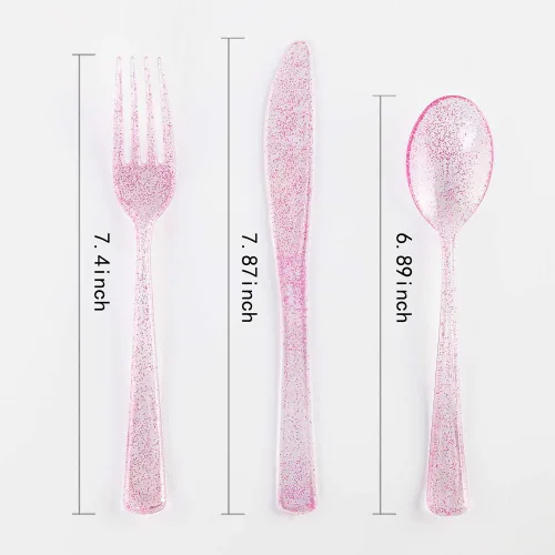 Miniatura 4 de WDF Platos de plástico rosa dorado rosa con cubiertos de plástico rosa incluyen 40 platos de cena y ensalada, 40 tenedores, 40 cuchillos, 40