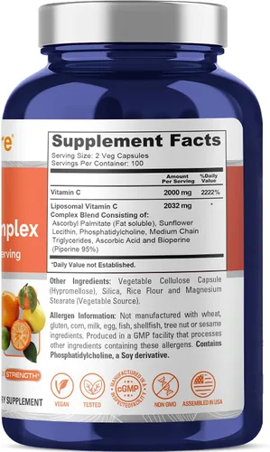 Miniatura 2 de NusaPure Vitamina C liposomal 2032mg - 200 cápsulas veganas vegetarianas, BioPerine - Ácido ascórbico de alta absorción