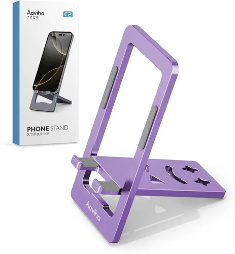 Miniatura 9 de Aoviho Soporte de teléfono para escritorio, soporte de teléfono de aluminio plegable ultrafino, soporte portátil de viaje y oficina para teléfono