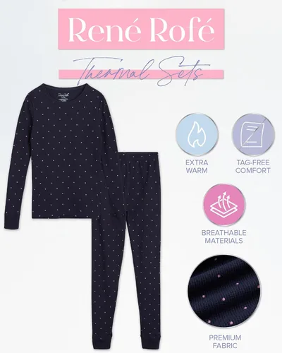 Miniatura 33 de Rene Rofe Girls' Thermal Underwear Set - 2 Piece Waffle Knit Top and Long Johns (2T-16)