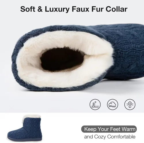 Miniatura 3 de HomeTop Pantuflas tipo botín de punto para mujer, mullidas y cálidas, de espuma viscoelástica, para interiores
